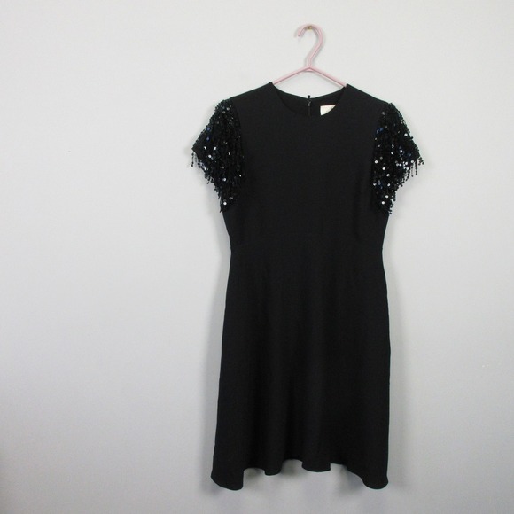 Kate Spade Sequin Fringe Sleeve Swing Dress 6 Black Cocktail Party Designer 430 - Picture 1 of 14